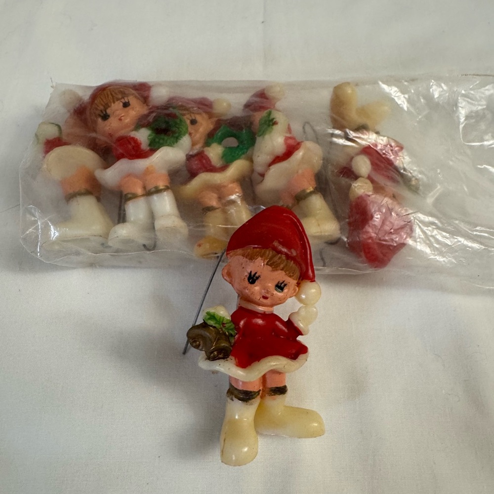 Vintage Christmas Girl  Elf Floral Pics -set of 6